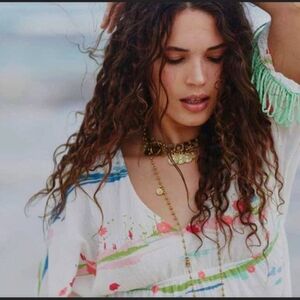 Kit Per Te Womens Summer Tunic Boho Fringe Sleeves Sz L Made In Italy